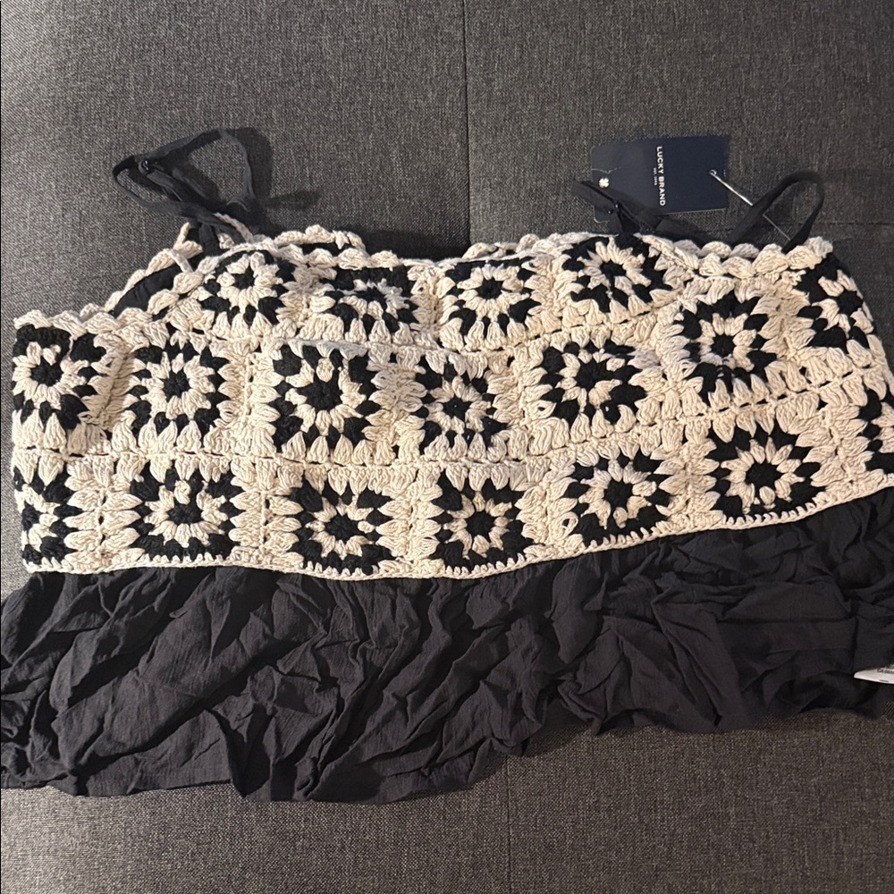 Lucky Brand Black and Cream Crochet Crop Top